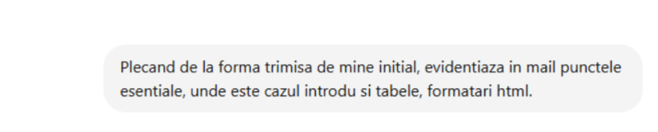 Solicitare adresată către Pionier AI pentru formatarea unei informări interne